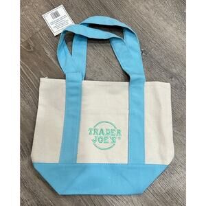 Trader Joe’s Mini Pastel Blue Canvas Tote Bag Limited New With Tags SHIP ASAP